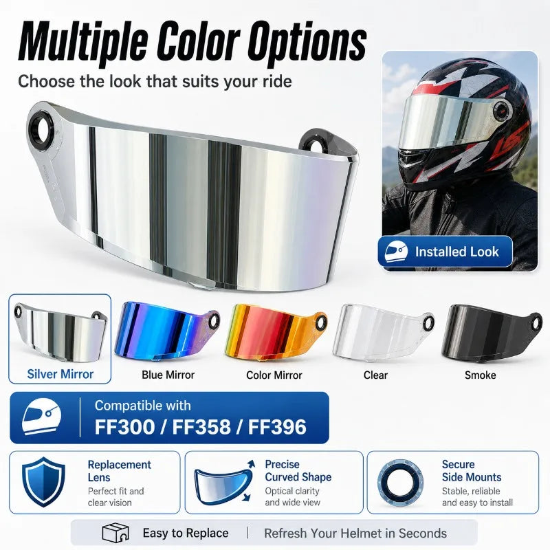 Motorcycle Helmet Visor Lens for FF300 FF358 FF396 | PC Shield Helmet Visor Lens QXL