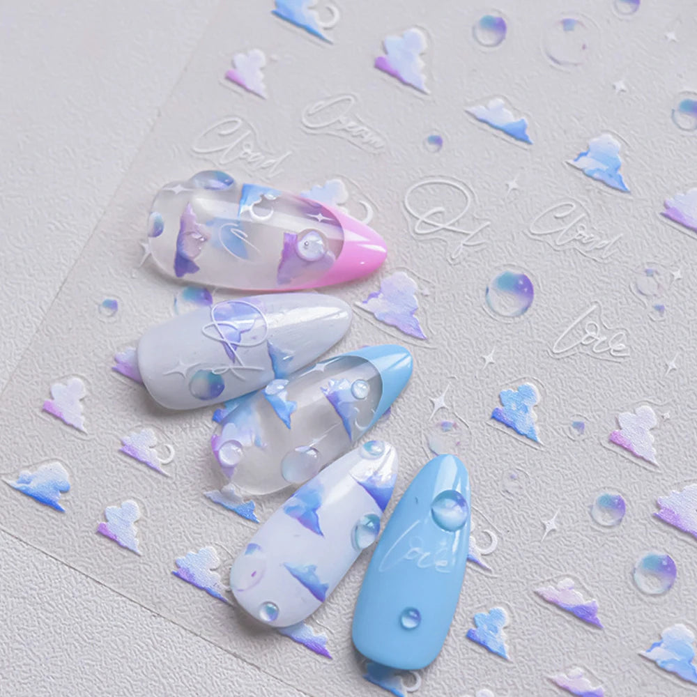 5D Sky Blue Cloud Nail Art Stickers | Self-Adhesive Decals Nail Art Stickers QXL