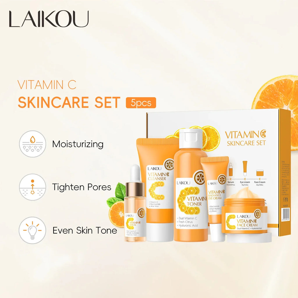 LAIKOU Vitamin C 5-Piece Skincare Set | Brighten & Hydrate Vitamin C Skincare Set QXL