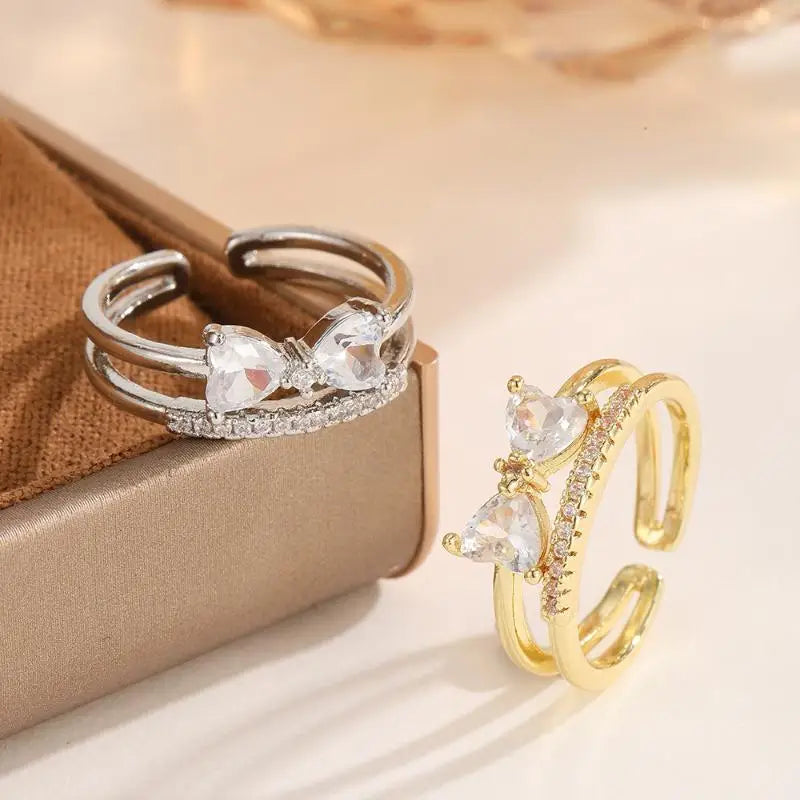 Double Layer Butterfly Mermaid Tail Crystal Ring | Adjustable Fashion Ring QXL