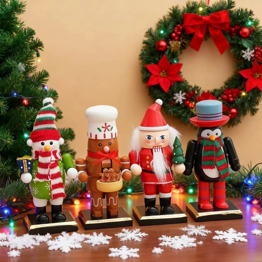 4-Pack Wooden Christmas Nutcracker Soldier Figurines 16cm Christmas Figurine Set QXL