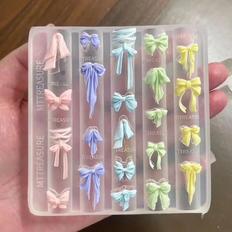 3D Bow Lace Chain Silicone Nail Mold | DIY Resin Charms Silicone Nail Mold QXL