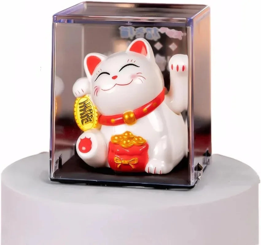 Solar Maneki Neko Lucky Cat Waving Ornament – Car & Desk Decor Novelty Desk Ornament QXL