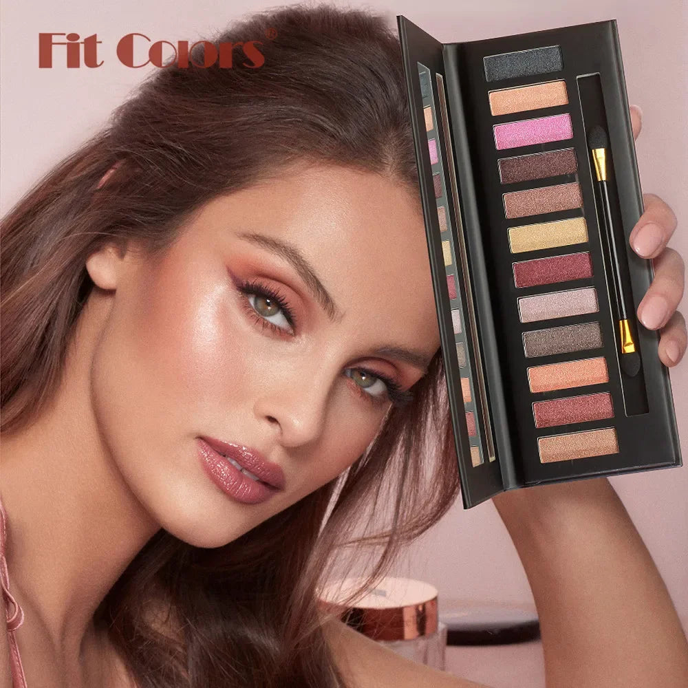 Fit Colors 12-Shade Matte & Shimmer Eyeshadow Palette | Contour Blush Eyeshadow Palette QXL
