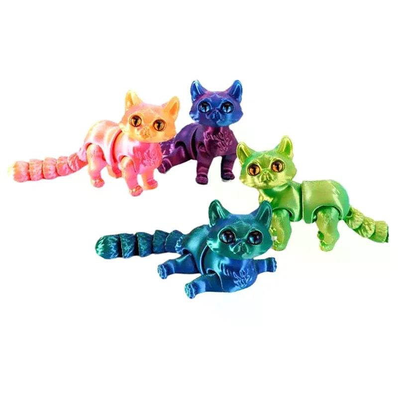 12cm Articulated 3D Printed Cat Figure | Desk Decor & Gift Articulated Cat Figurine QXL