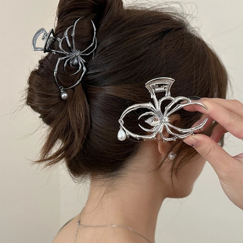 Gothic Spider Hair Claw Clip | Metal Pearl Shark Clip Gothic Hair Clip QXL