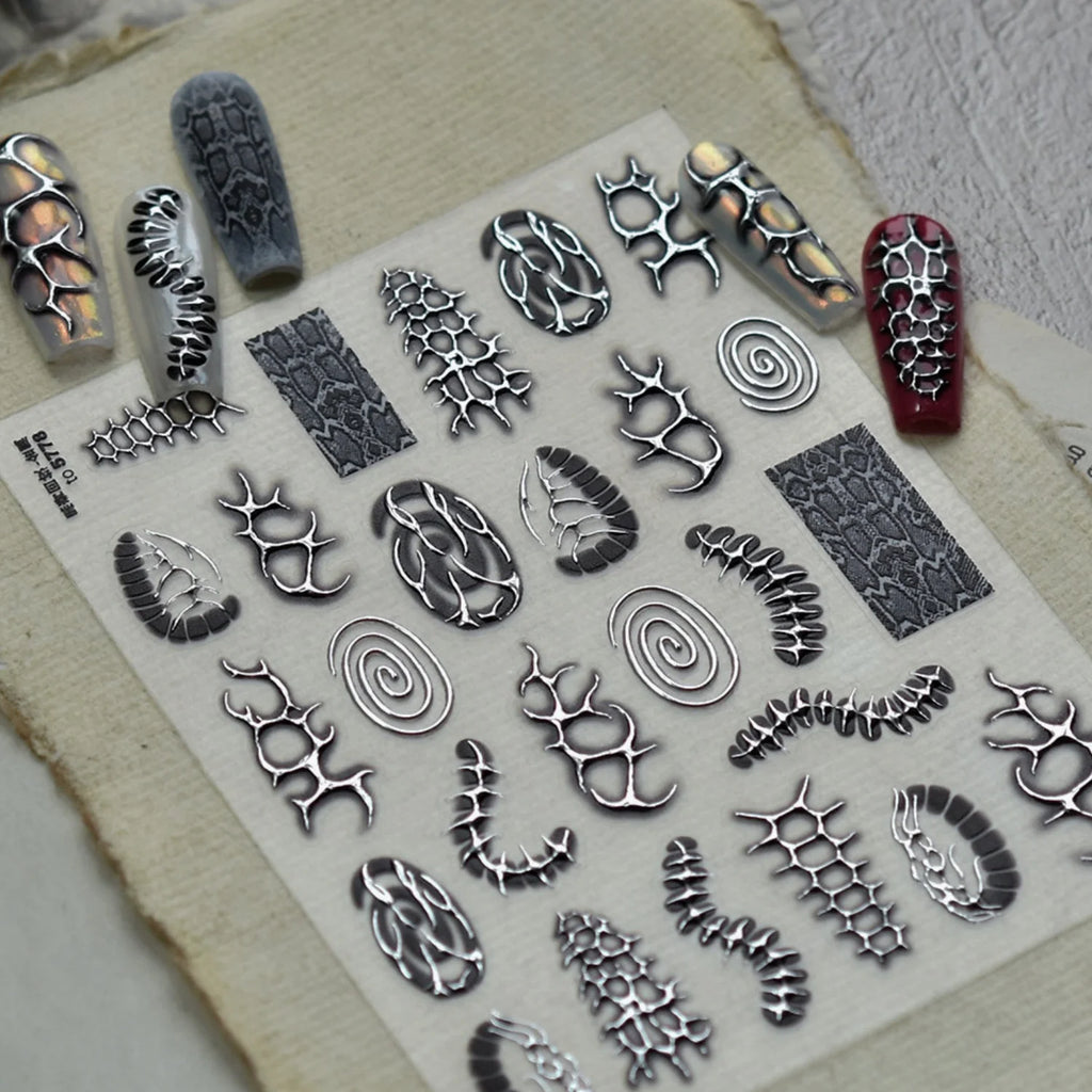 5D Gothic Nail Stickers – Snake Bone Punk Nail Decals Nail Art Stickers QXL