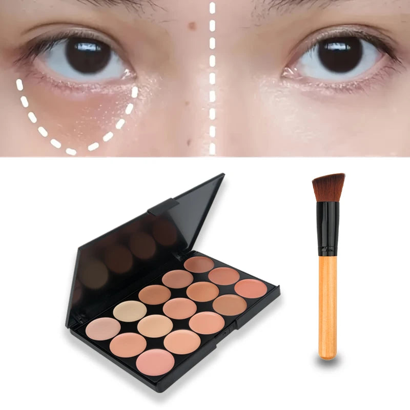 15-Color Concealer Palette & Brush | Full Coverage Makeup Concealer Palette QXL
