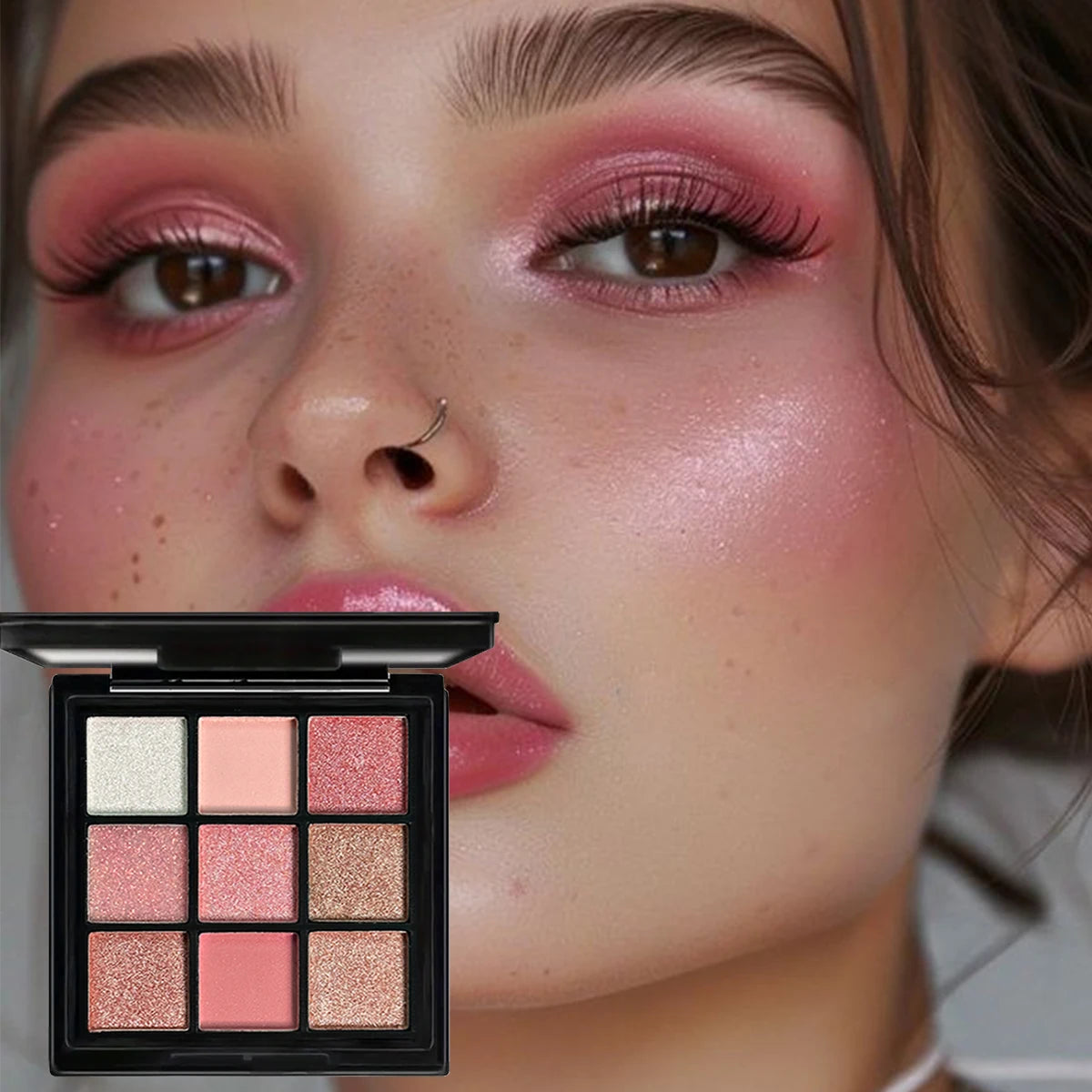 9-Color Pink Eyeshadow Palette | Matte Shimmer Nude Rose Eyeshadow Palette QXL