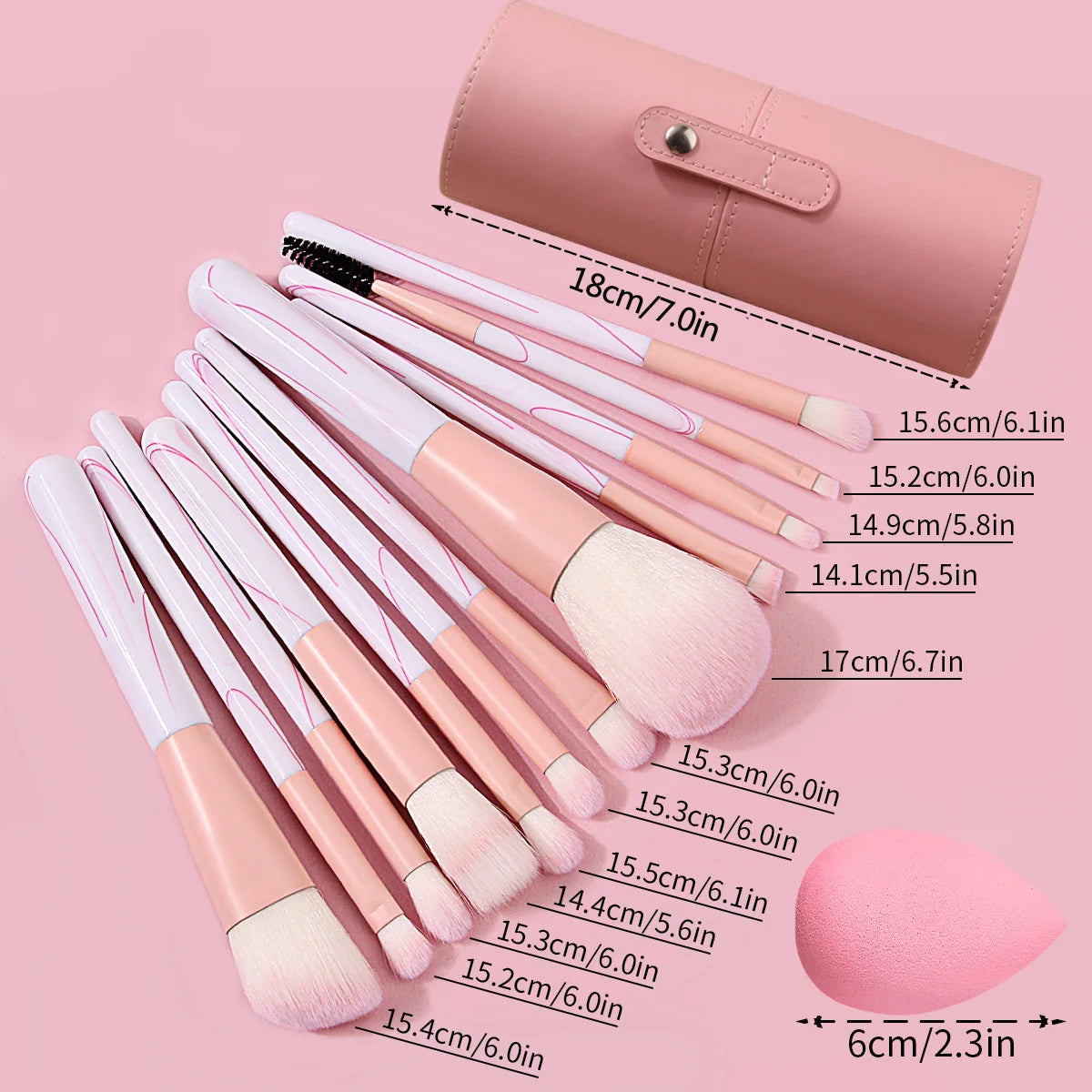KOSSHOW 12-Pc Makeup Brush Set with PU Holder & Sponge Makeup Brush Set QXL