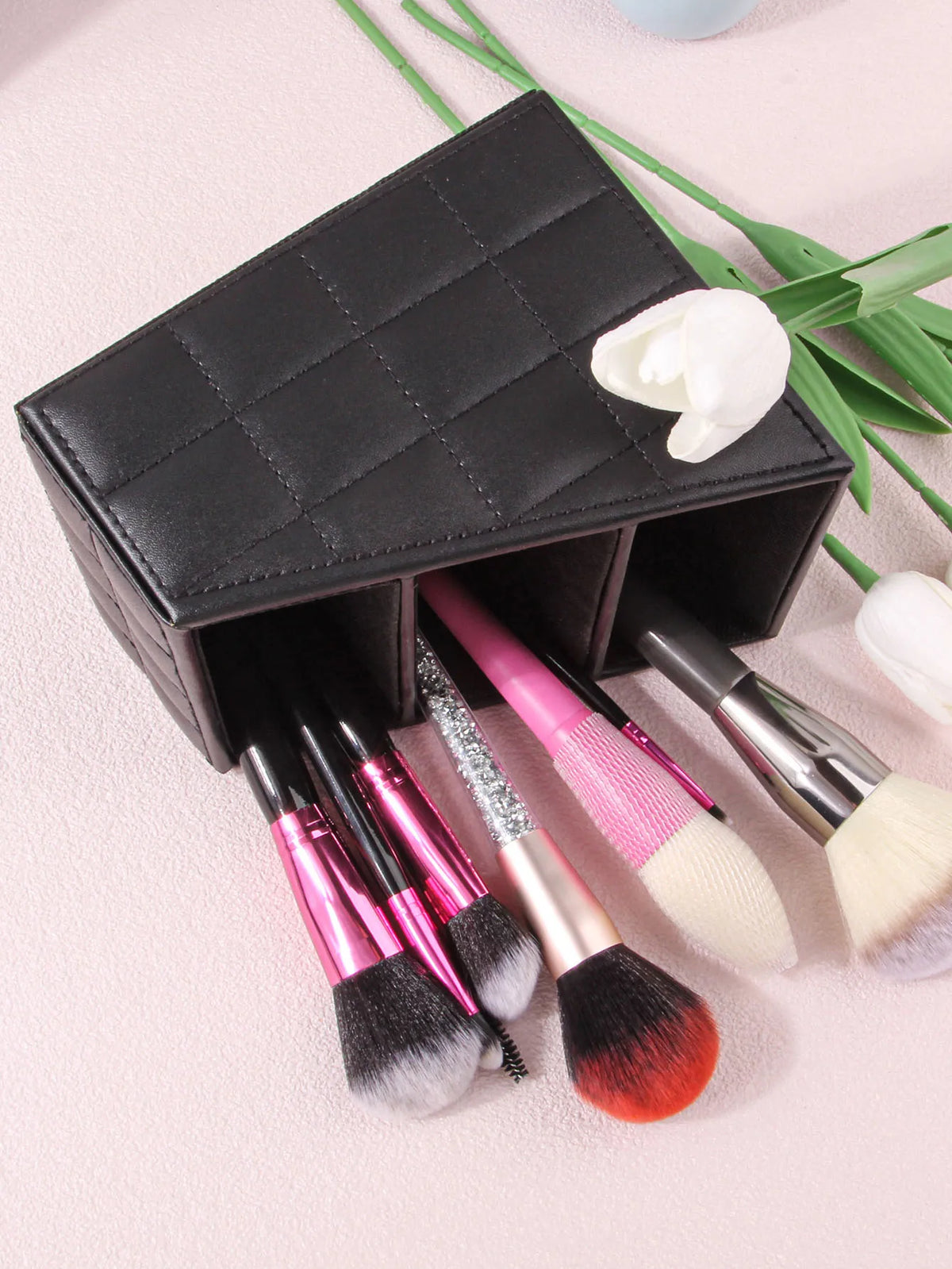 KOSSHOW 3-Grid PU Makeup Brush Holder & Storage Box Makeup Brush Holder QXL