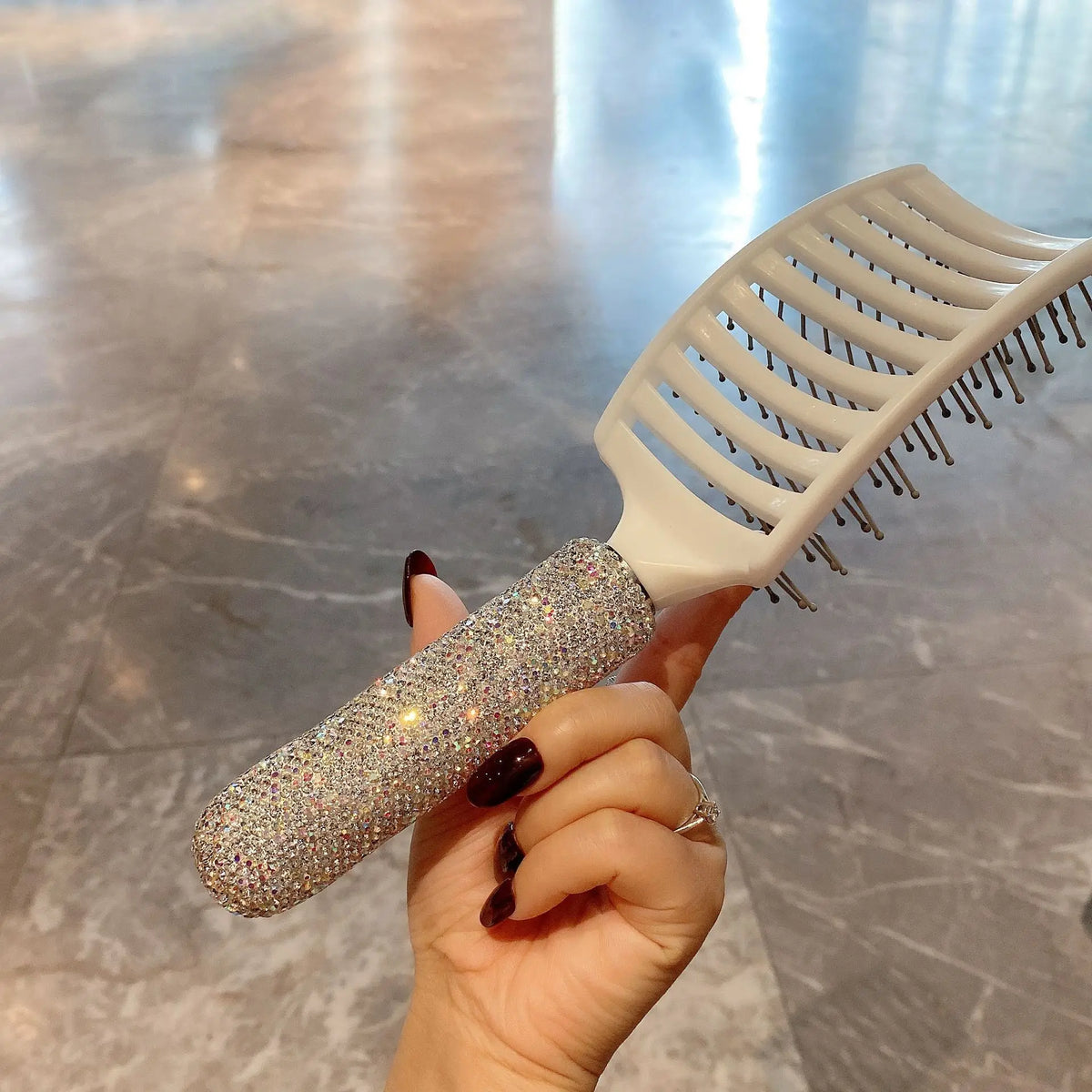 Diamond-Set Massage Comb for Volume & Scalp Styling | 26cm Hair Styling Comb QXL Have diamonds