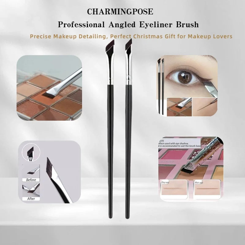2-in-1 Ultra-Thin Eyeliner & Angled Eyebrow Brush Set (2 Pc) Eyeliner Eyebrow Brush QXL