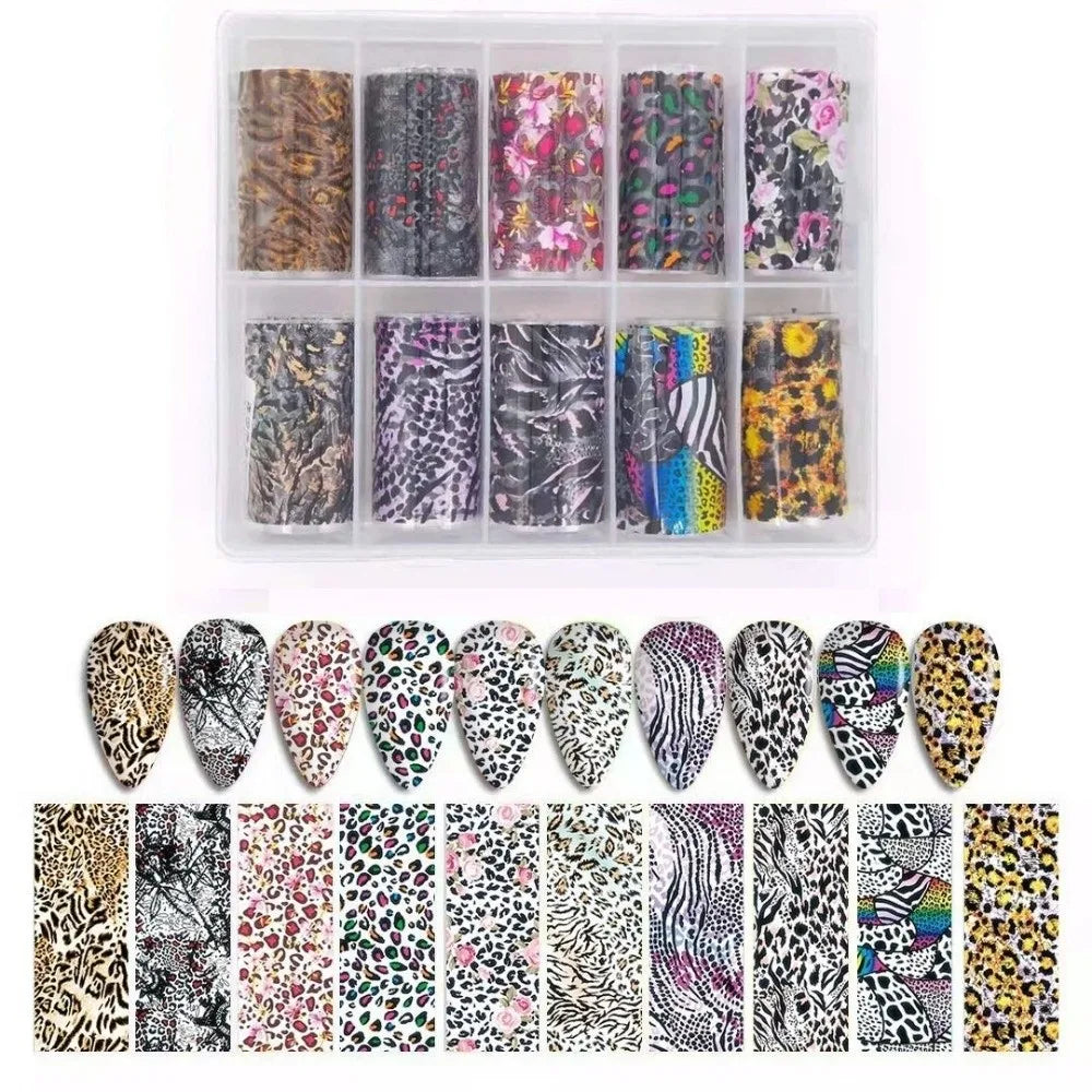 Nail Foil Stickers – Starry Sky, Leopard & Stripe Sequin Art Nail Foil Stickers QXL