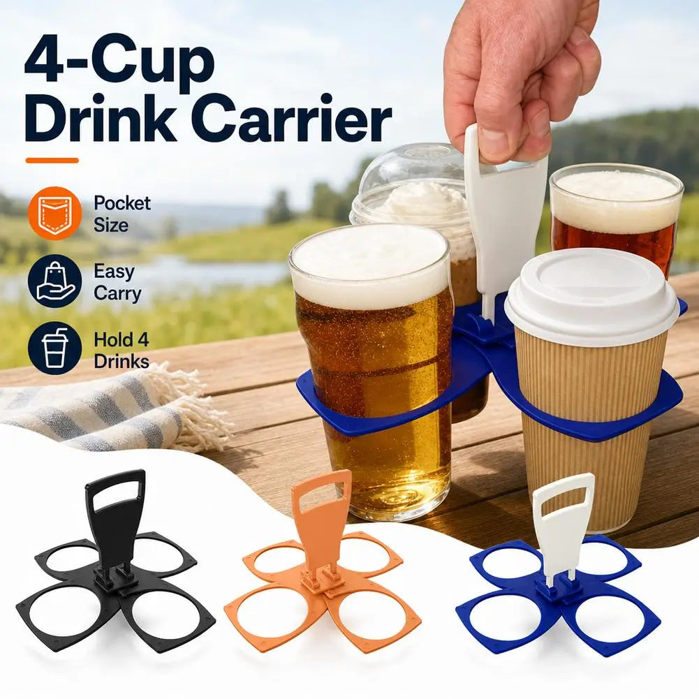 4-Cup Foldable Beverage Carrier | Portable Cup Holder Tray Beverage Cup Carrier QXL