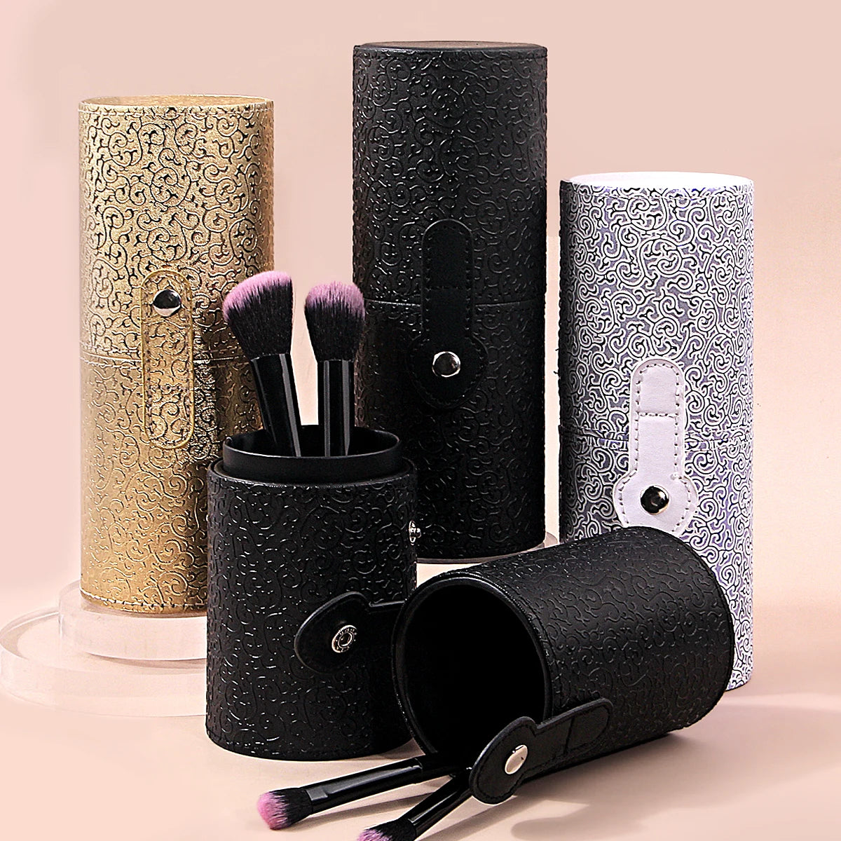 KOSSHOW PU Leather Makeup Brush Holder | Dustproof Cylinder Makeup Brush Holder QXL