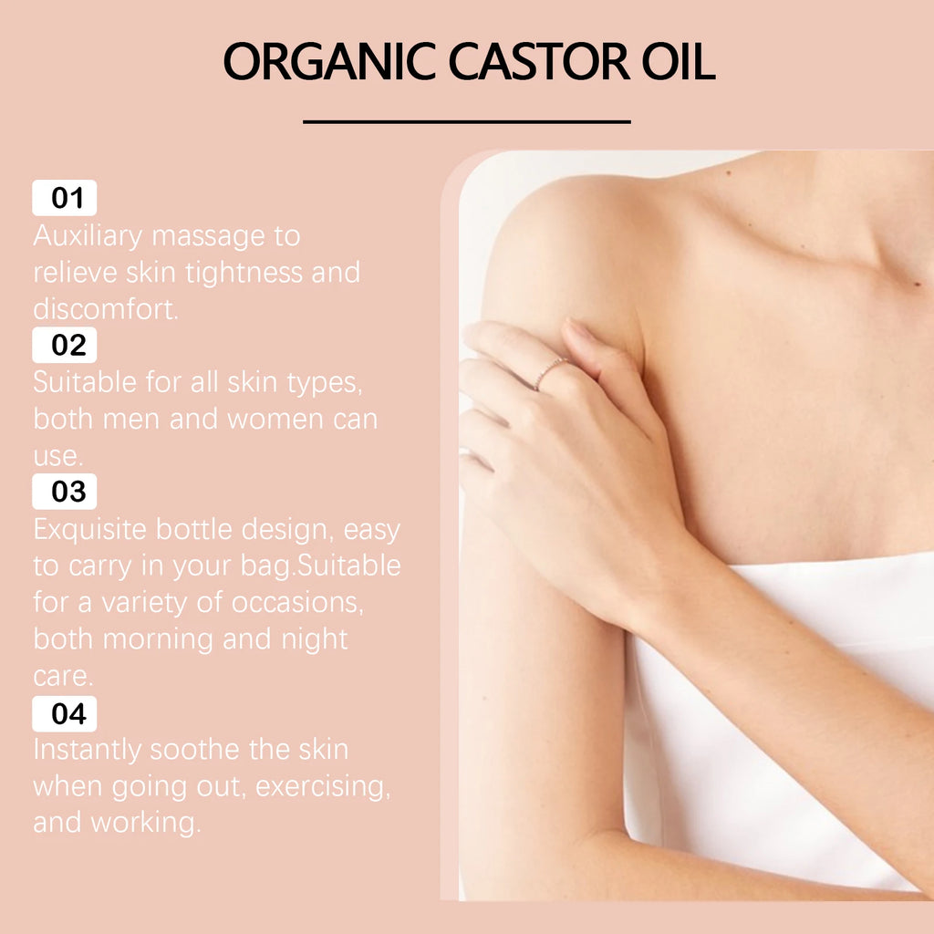 Organic Castor Oil Roller Ball | Firming & Brightening 50ml Body & Face Skin Oil QXL