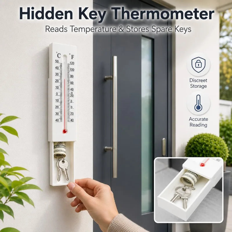 Outdoor Wall Thermometer with Hidden Key Storage Drawer Wall Thermometer QXL