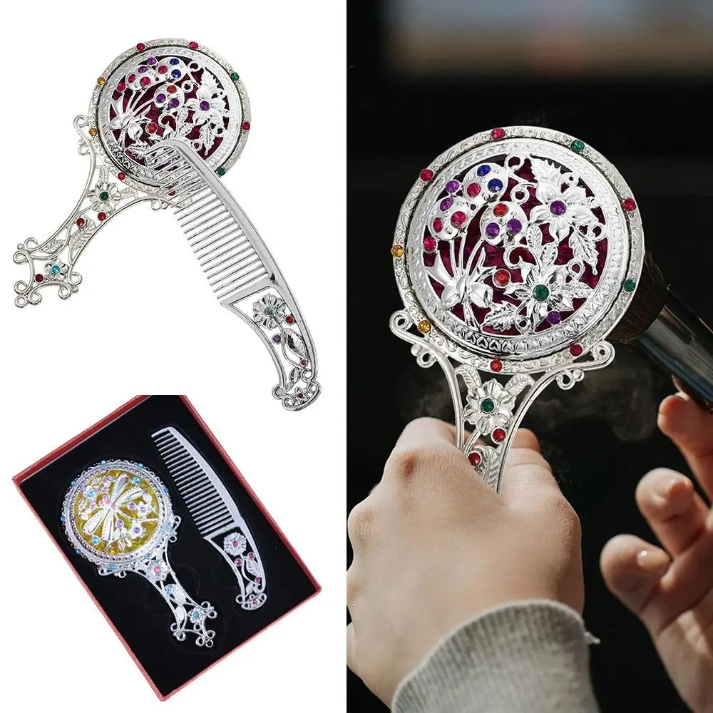 Vintage Retro Compact Makeup Mirror & Comb Set | Alloy Floral Compact Vanity Mirror QXL
