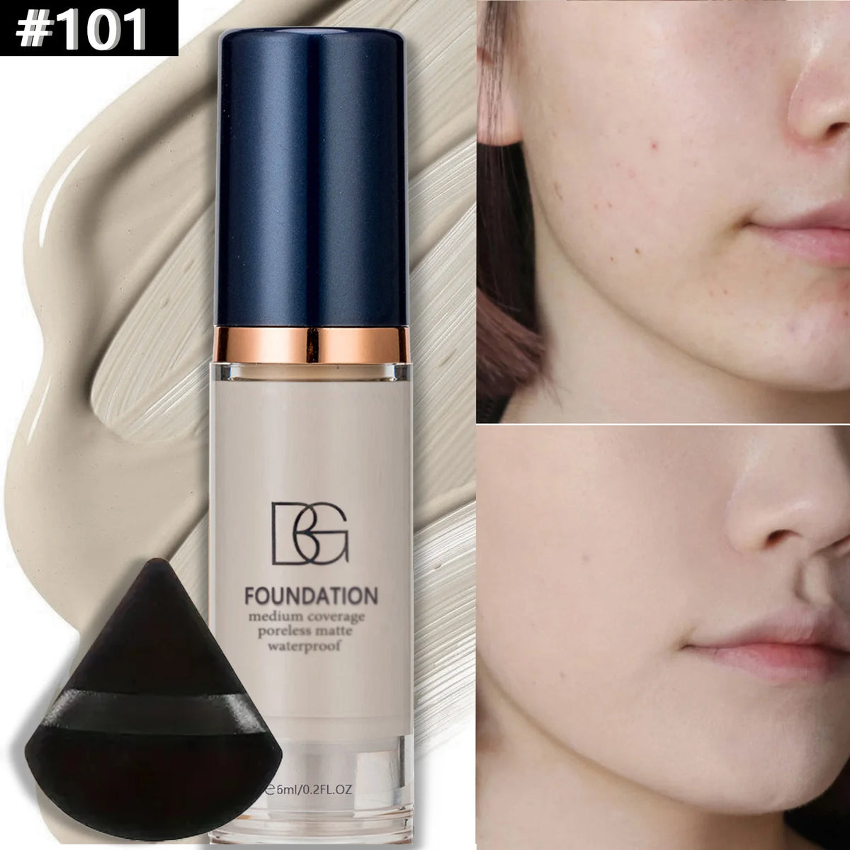 Waterproof Liquid Foundation & Powder Puff Set | Matte Coverage Liquid Foundation Set QXL 101