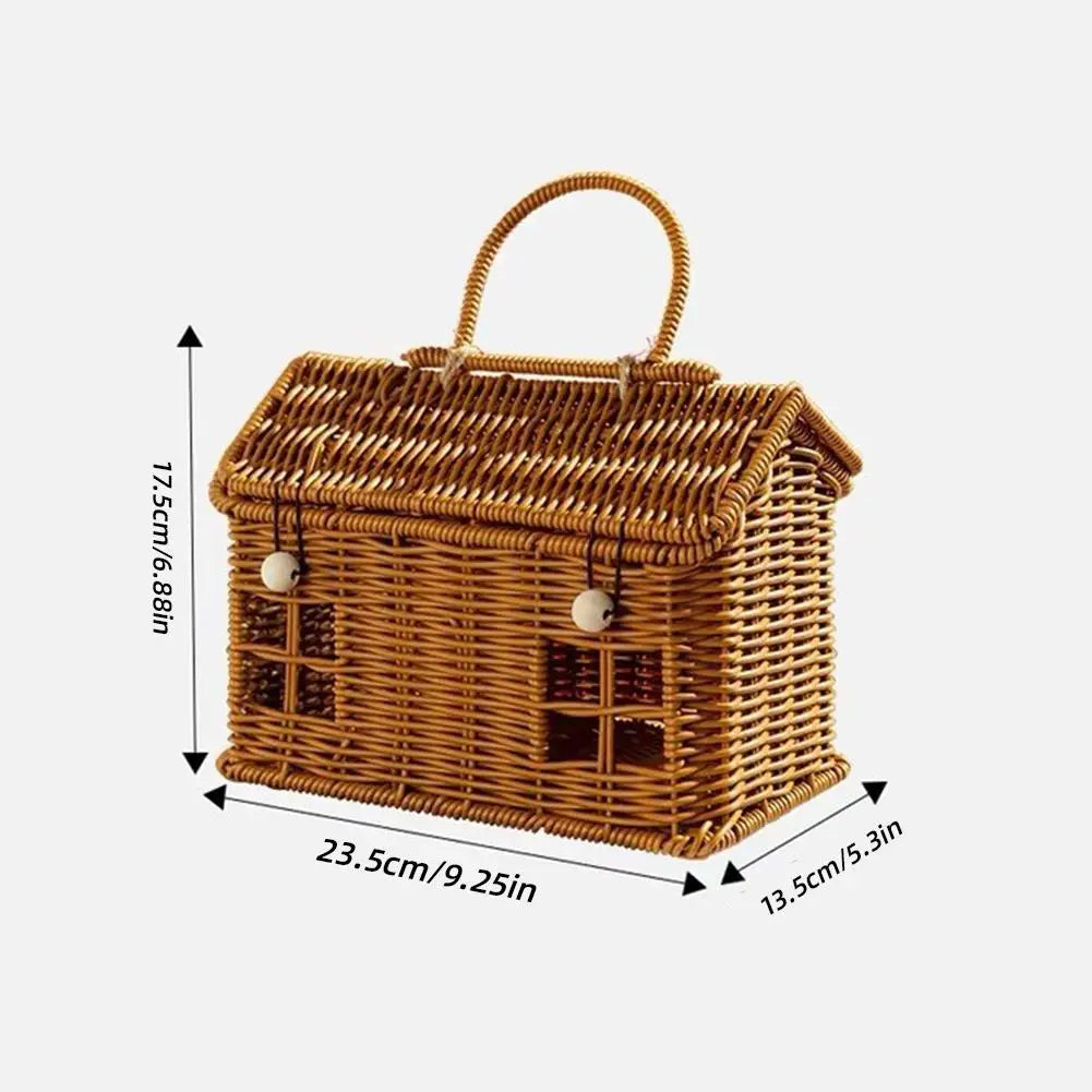 House-Shape Rattan Storage Basket with Lid | Home Organizer Storage Basket QXL