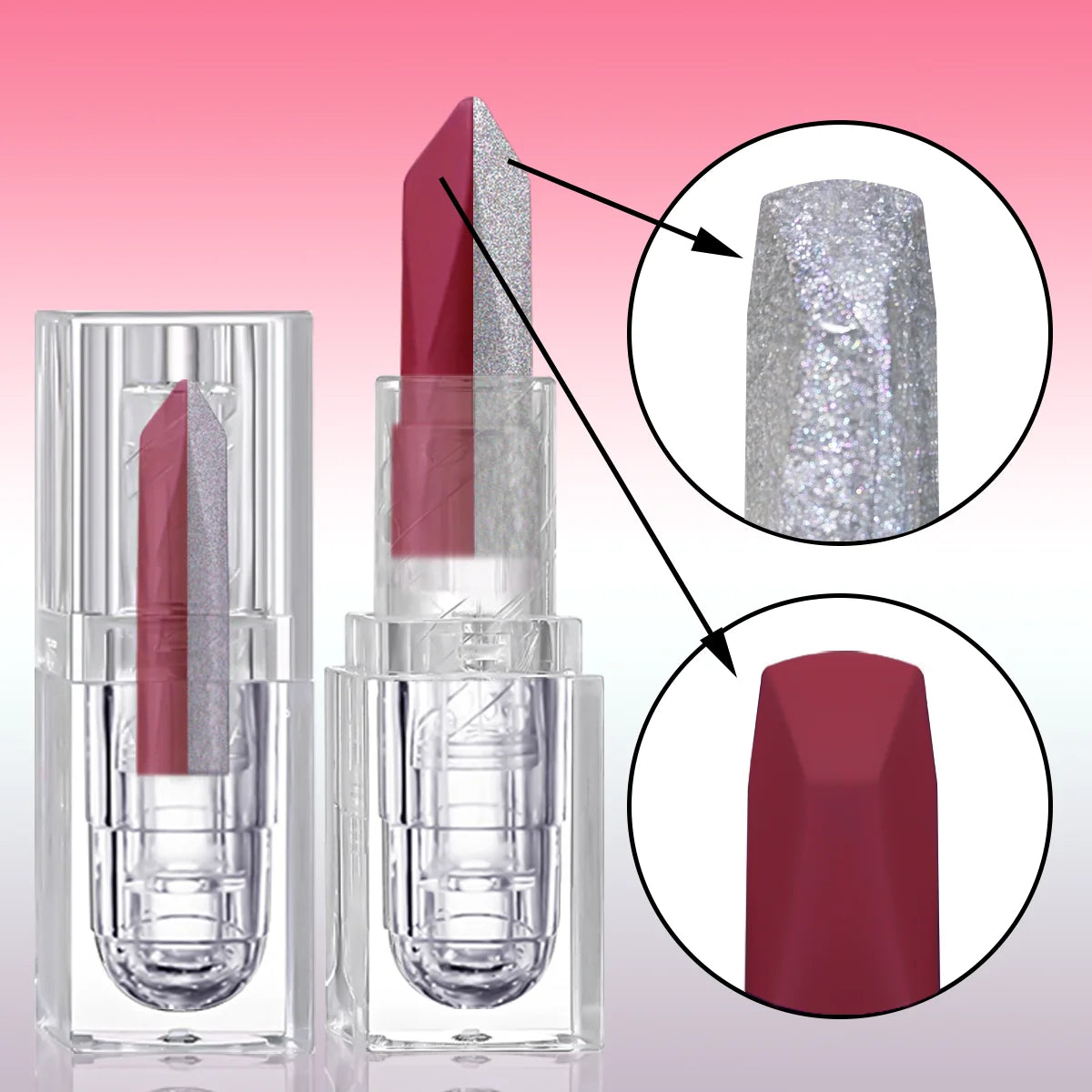 Glitter Two-Tone Matte Lipstick | High-Pigment Lip Glaze Matte Lip Glaze QXL FG04-Q