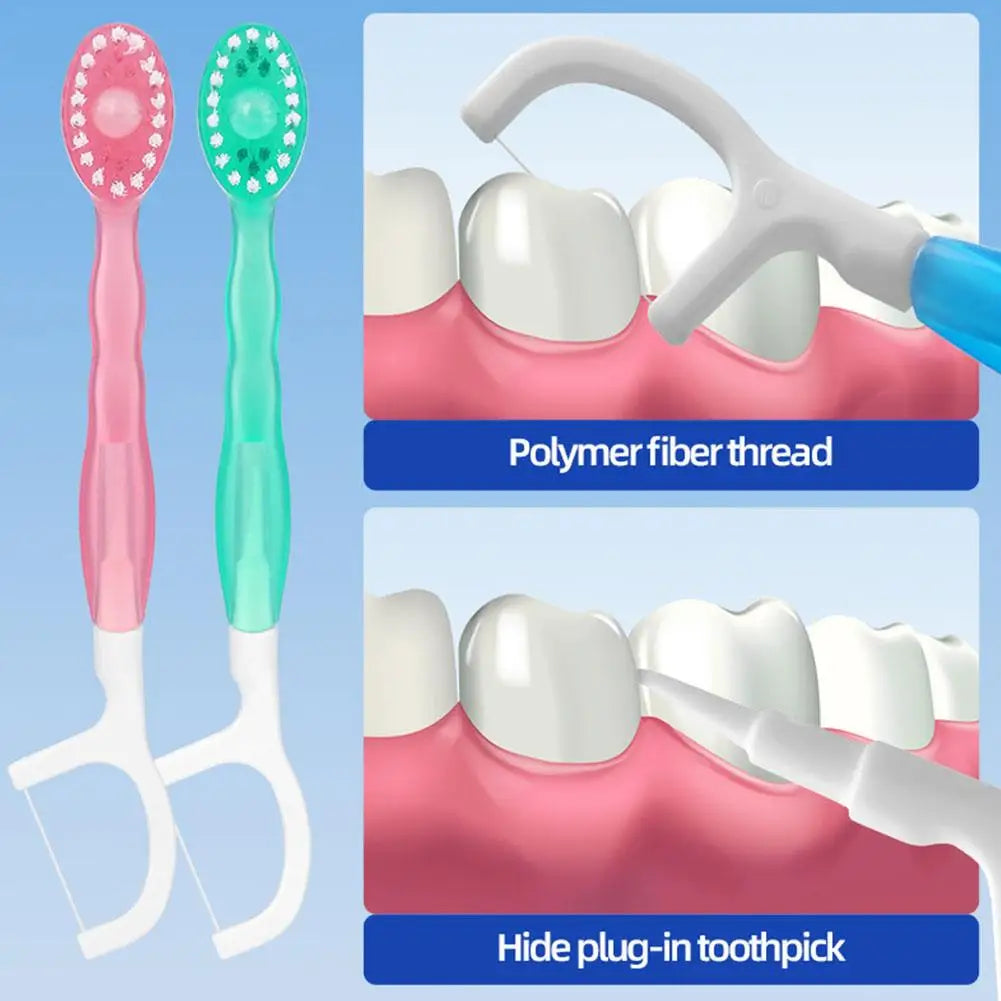 5-in-1 Disposable Travel Toothbrush | Mint Bead, Floss & Pick Disposable Travel Toothbrush QXL