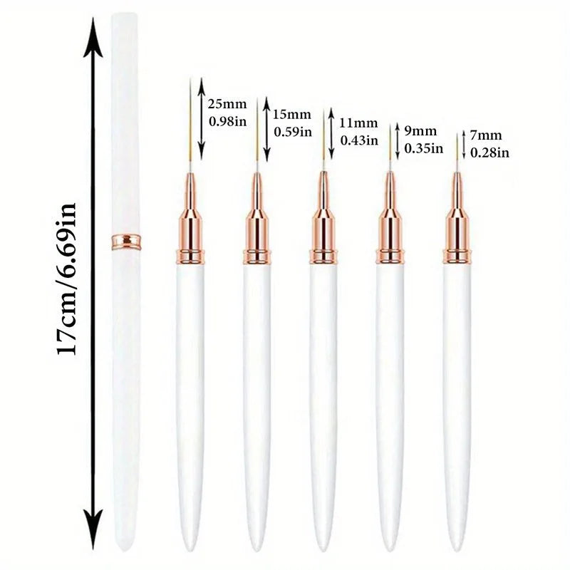 5-Pc Nail Art Liner Brush Set | Striping & UV Gel Painting Nail Art Liner Brushes QXL White 5Pcs