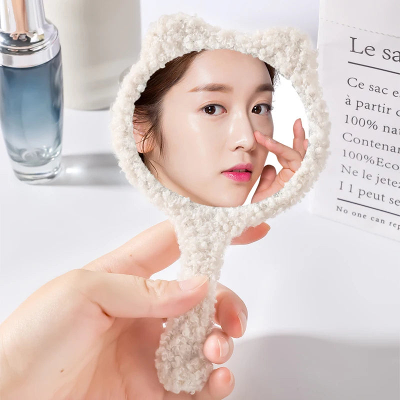 Cute Plush Bear Handheld Makeup Mirror | HD Compact Vanity Handheld Makeup Mirror QXL