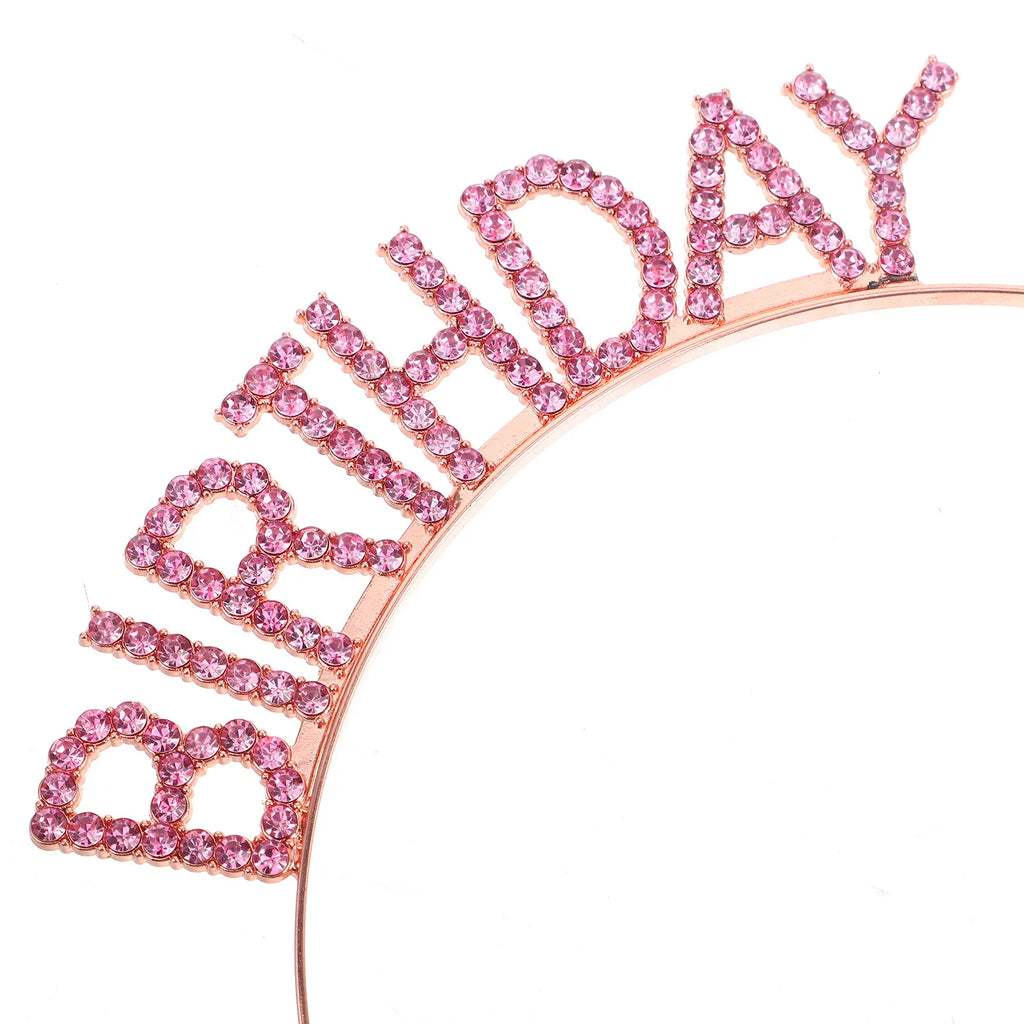 Pink Rhinestone Princess Crown Headband | Birthday Tiara Girls Birthday Crown Headband QXL