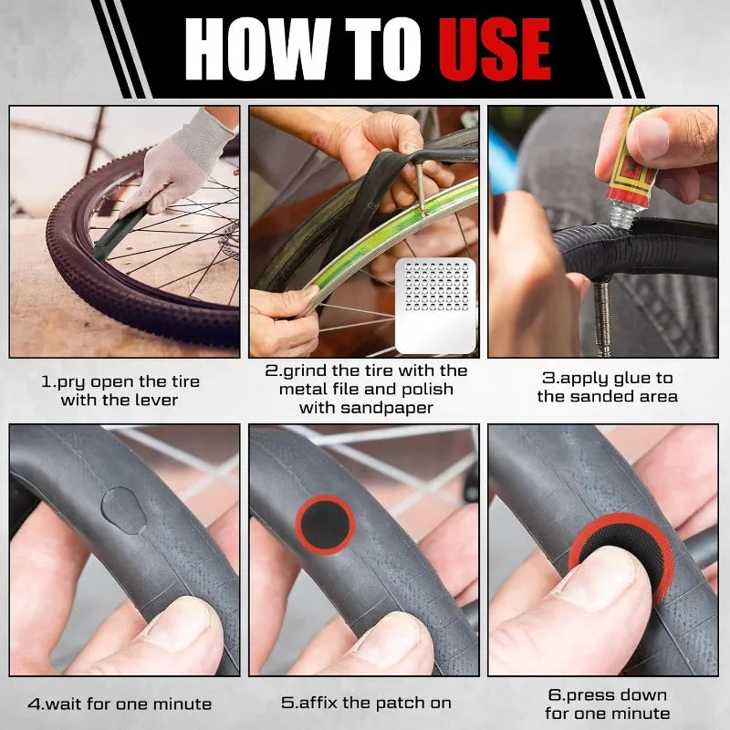 Bike & Motorcycle Tire Puncture Repair Kit – Patches & Glue Tire Repair Kit QXL