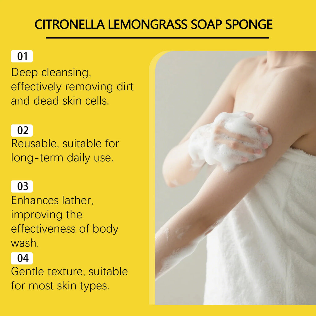 Lemongrass Bath Sponge | Exfoliating Lather-Boosting Scrubber Bath Sponge Scrubber QXL