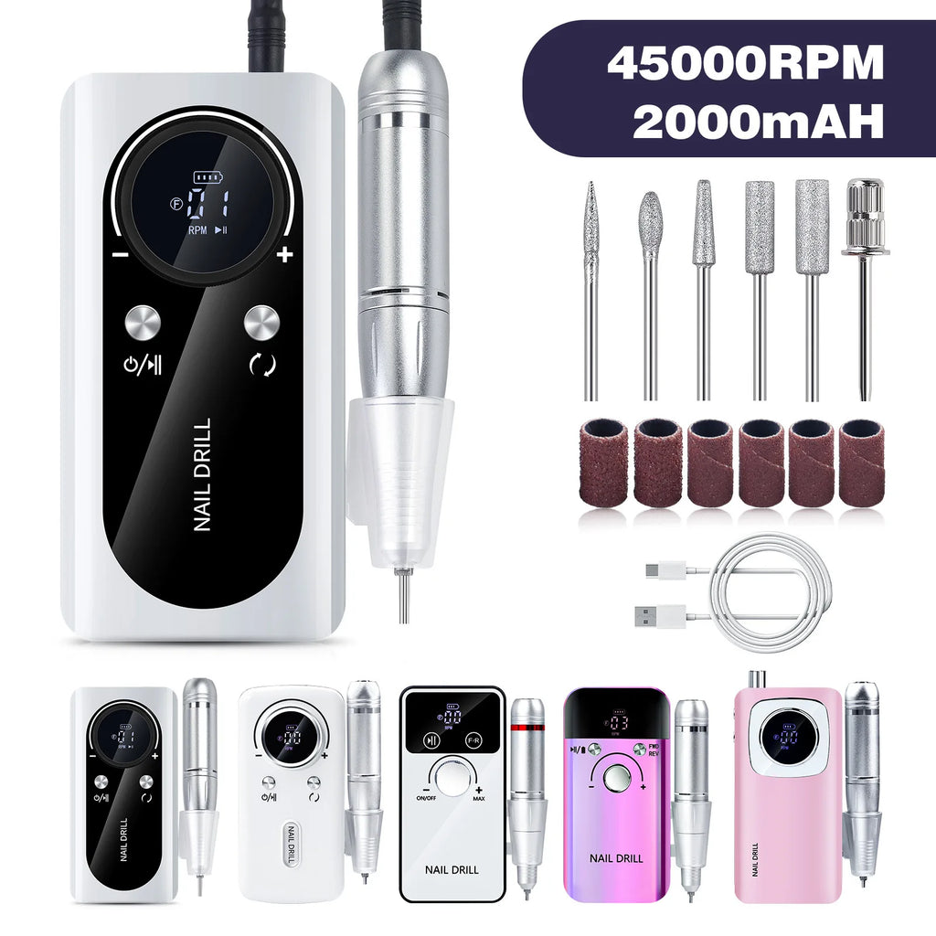 Cordless Electric Nail Drill 45000RPM | Pro Manicure Kit Electric Nail Drill QXL