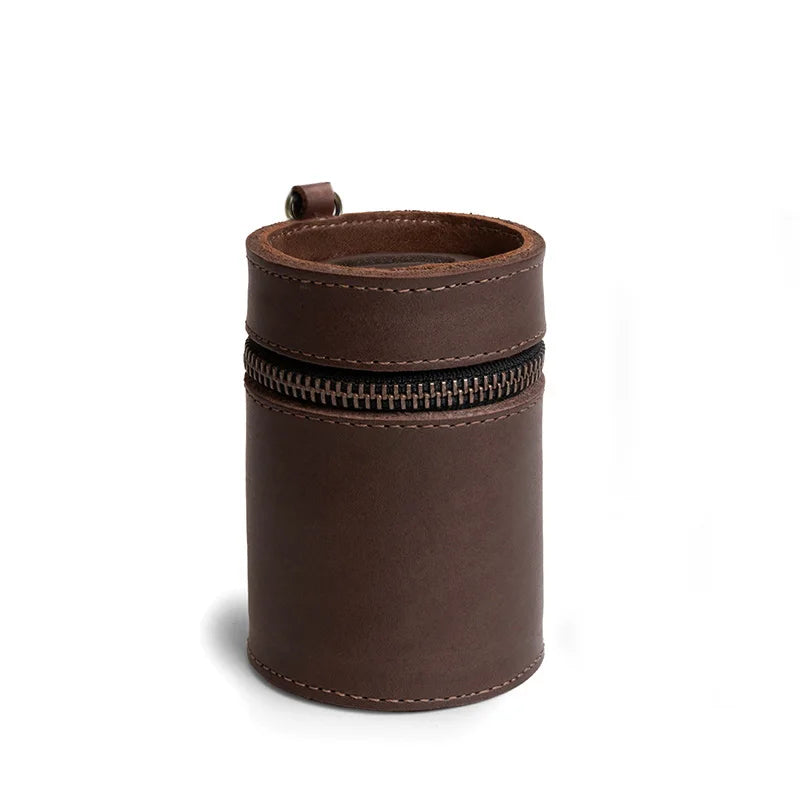 Vintage Crazy Horse Leather Round Zipper Coin Purse Leather Coin Purse QXL Brown