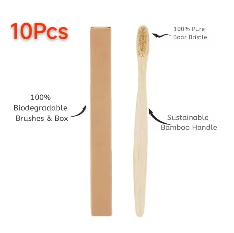 10-Pack Boar Bristle Bamboo Toothbrush | Biodegradable Bamboo Toothbrush QXL 10PCS-B