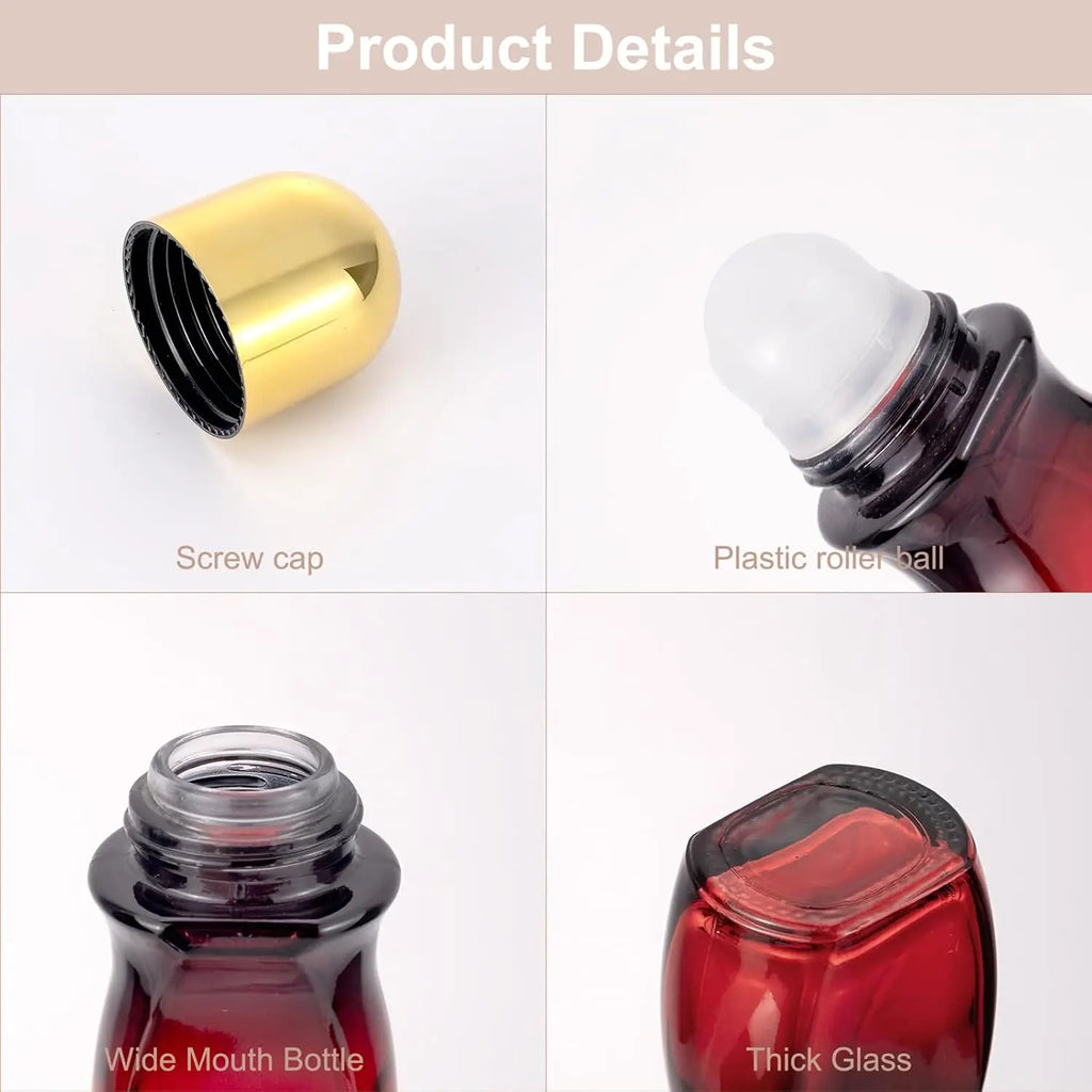 2-Pack 50ml Gradient Red Glass Roller Bottles + Opener Glass Roller Bottles QXL