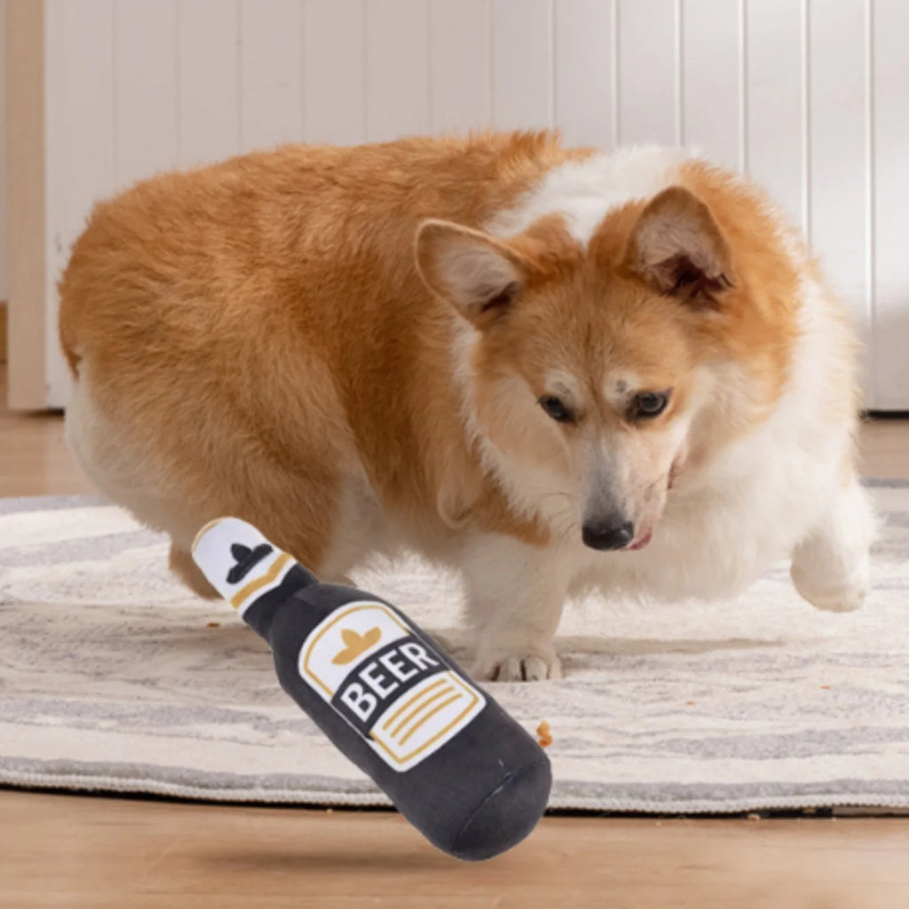 Beer Bottle Squeaky Dog Toy | Plush Bite-Resistant Chew Toy Squeaky Dog Toy QXL