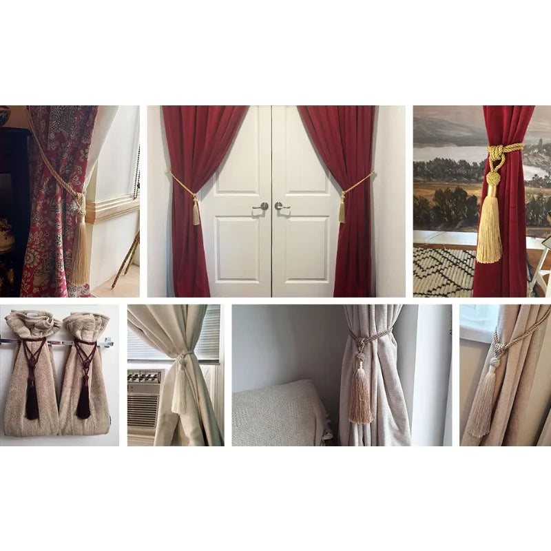 Gold Curtain Tiebacks with Hanging Ball & Tassels – 1 Pair Curtain Tiebacks QXL