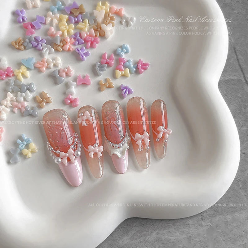 50-Pack Candy Color Resin Bow Nail Art Charms | DIY Decor Nail Art Charms QXL