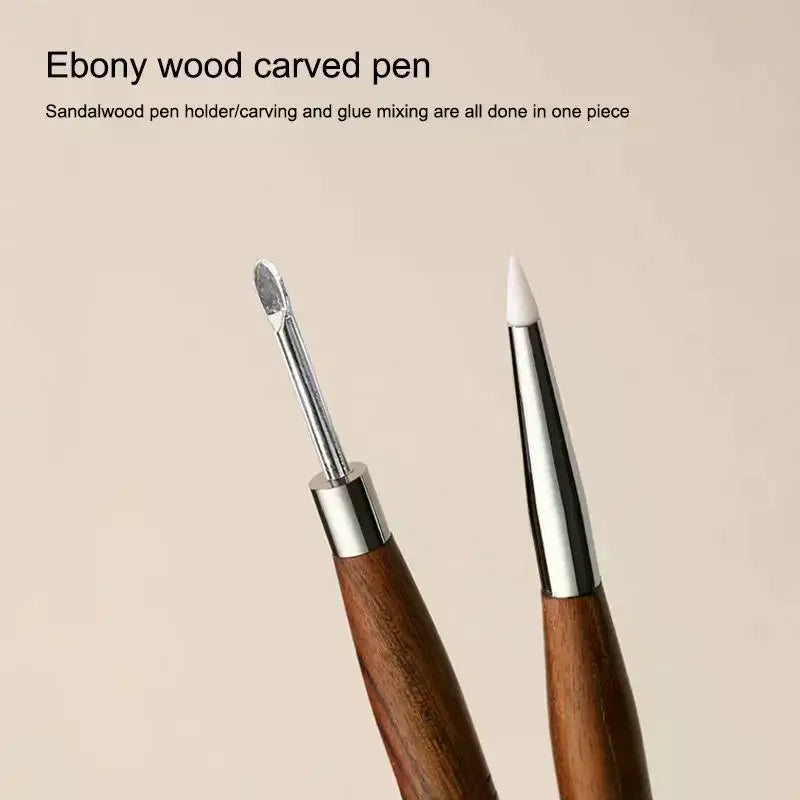 Double-Headed Nail Art Embossing Pen | Wood & Silicone Nail Art Pen QXL