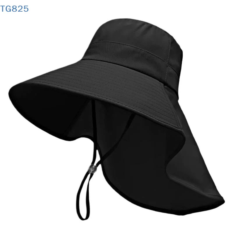 Wide Brim Sun Hat with Neck Flap & Ponytail | UV Protection Wide Brim Sun Hat QXL