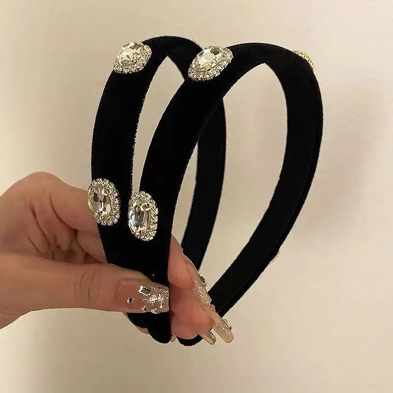 Black Plush Pearl Bow Headband | Warm Hair Hoop for Women Fashion Headband QXL