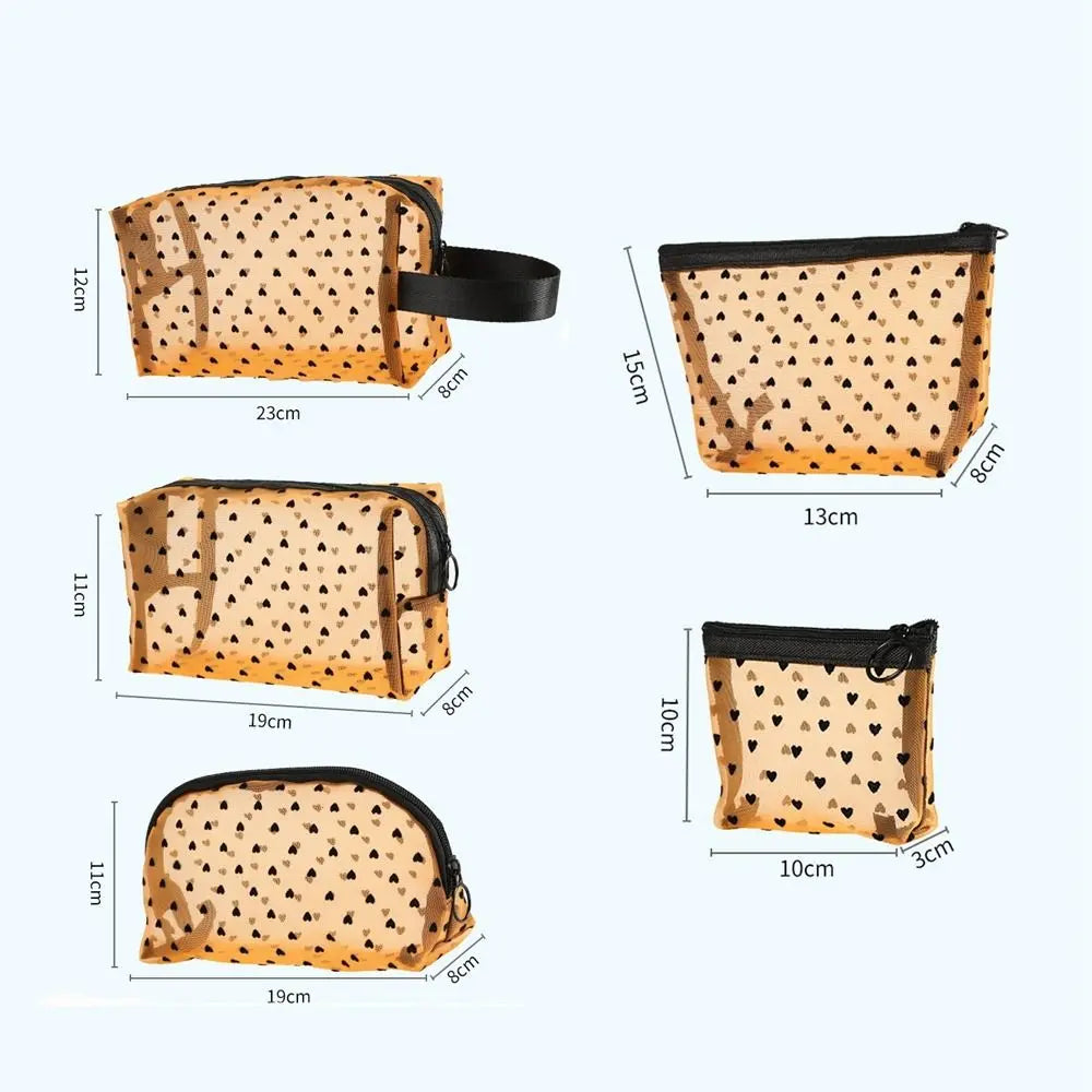 Heart Transparent Mesh Makeup Bag | Cosmetic Organizer Pouch Cosmetic Organizer Bag QXL