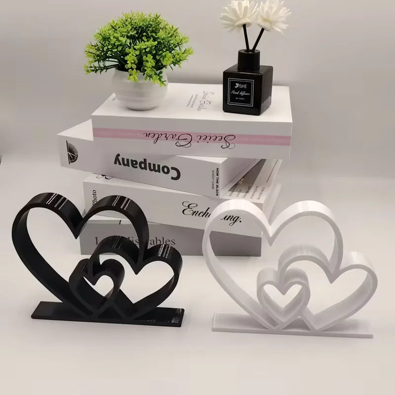 Black & White Heart Statue | Desk & Bookshelf Decor Gift Decorative Figurine QXL