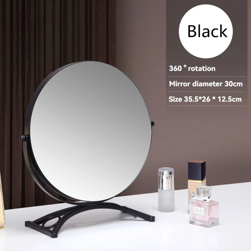 Large Round Tabletop Makeup Mirror | Rotatable Metal Stand Tabletop Makeup Mirror QXL Black W30cm