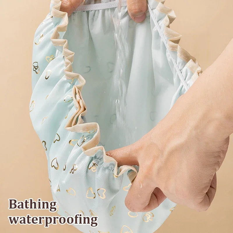 Double Layer Waterproof Shower Cap – PEVA & Polyester Shower Cap QXL