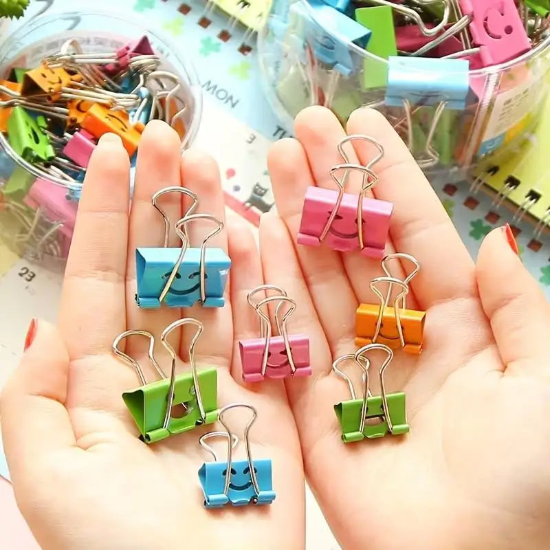 Smiley Face Long Tail Clips | Colorful Hollow 2/12-Pack Decorative Binder Clips QXL