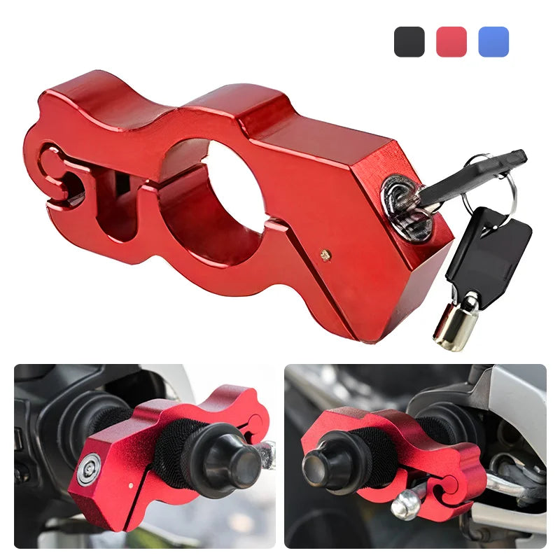 CNC Aluminium Motorbike Handlebar Grip Lock | Anti-Theft + Keys Motorcycle Security Lock QXL