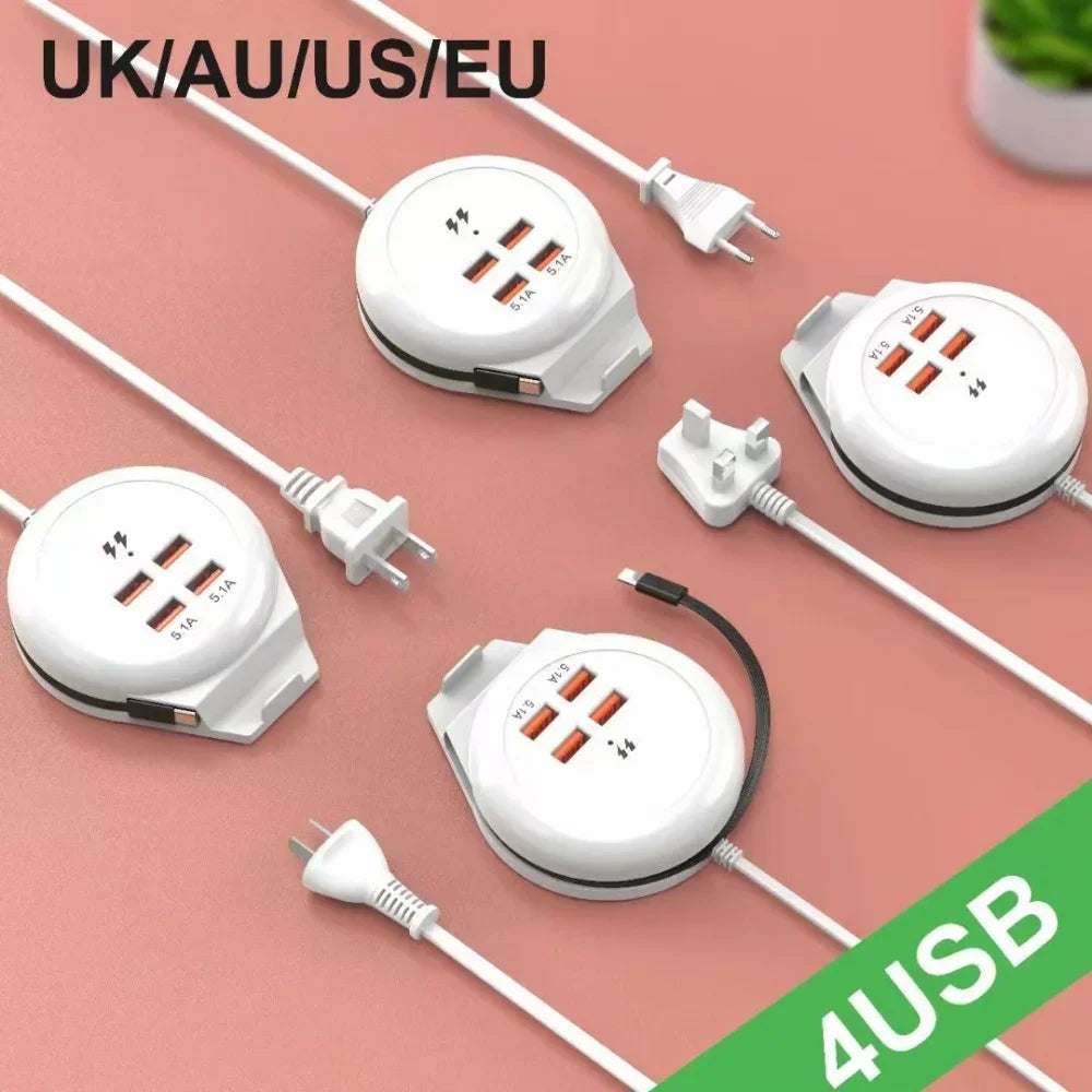 4-Port USB-C Wall Charger 5.1A Fast Charge Adapter + Cable USB Wall Charger QXL