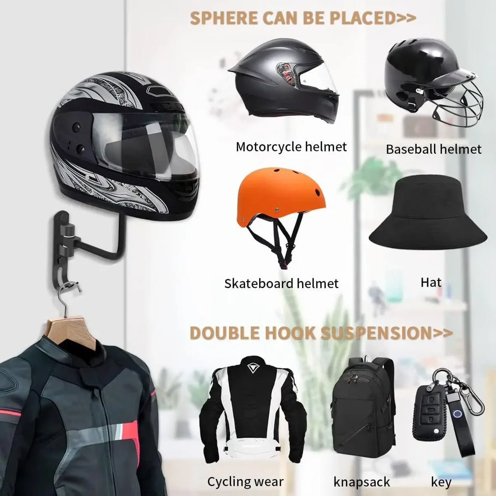 180° Rotating Wall-Mount Helmet Holder | Aluminum & Steel Wall Helmet Rack QXL